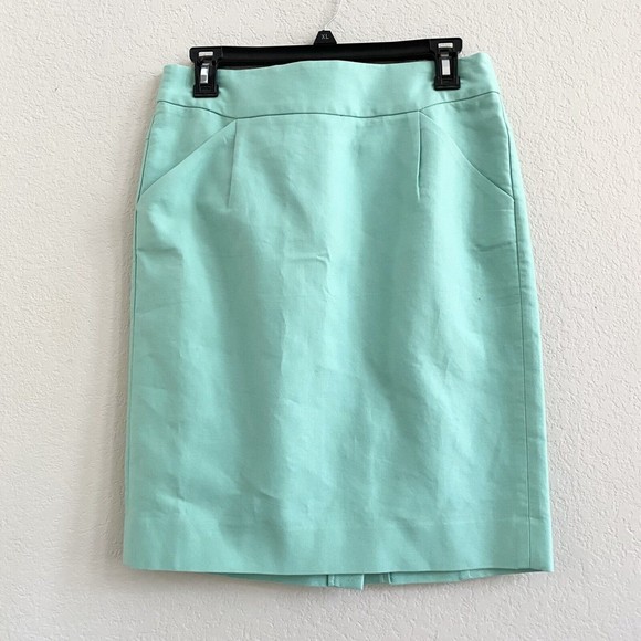 J. Crew The Pencil Skirt Wide Waistband Slit‎ Side Pockets Teal Women's Size 4 - Picture 5 of 9